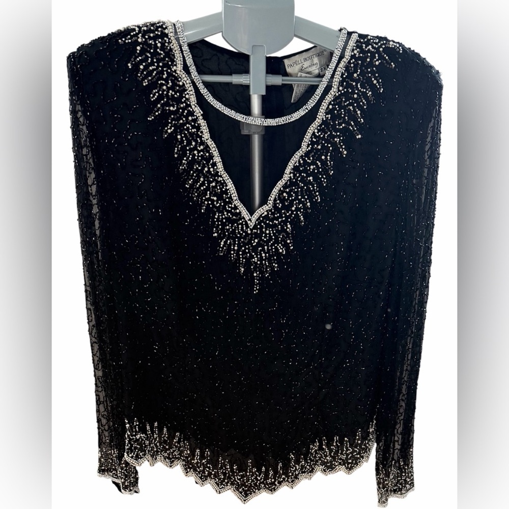 Silk Vintage Papell Boutique Evening Beaded Top - Picture 2 of 15